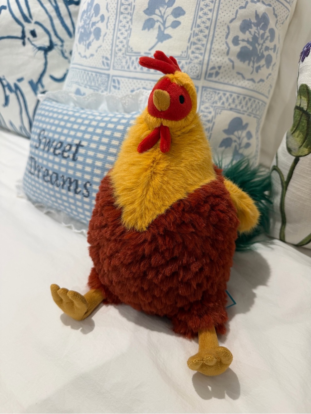 NWT Jellycat. Cluny Cockerel. Yellow & Brown with Green Tail.